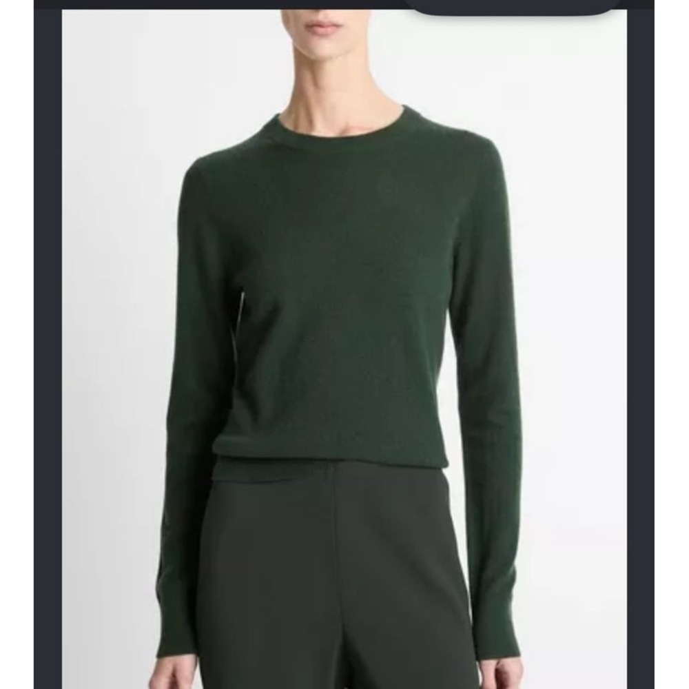 Vince dark green long-sleeve crewneck 100% cashmere sweater size Small